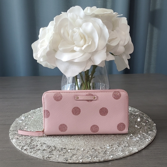 kate spade Handbags - Kate Spade Like New - Pink Glitter Polka-dot Wallet